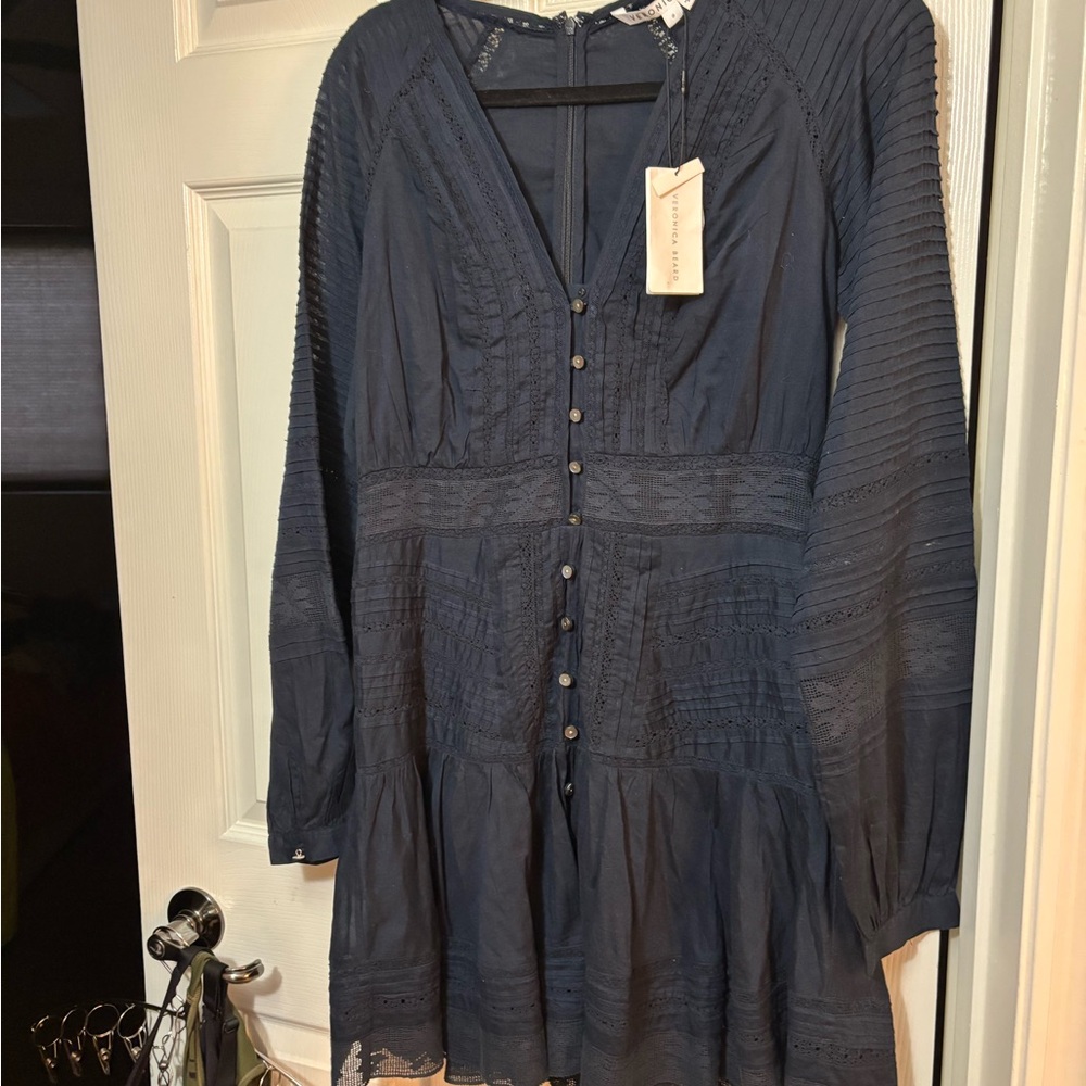 Veronica Beard Addilyn Dress! Very feminine, lined embroidery and lace trim! s8